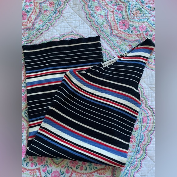 ZARA One Shoulder Striped Knit Dress - Picture 3 of 4